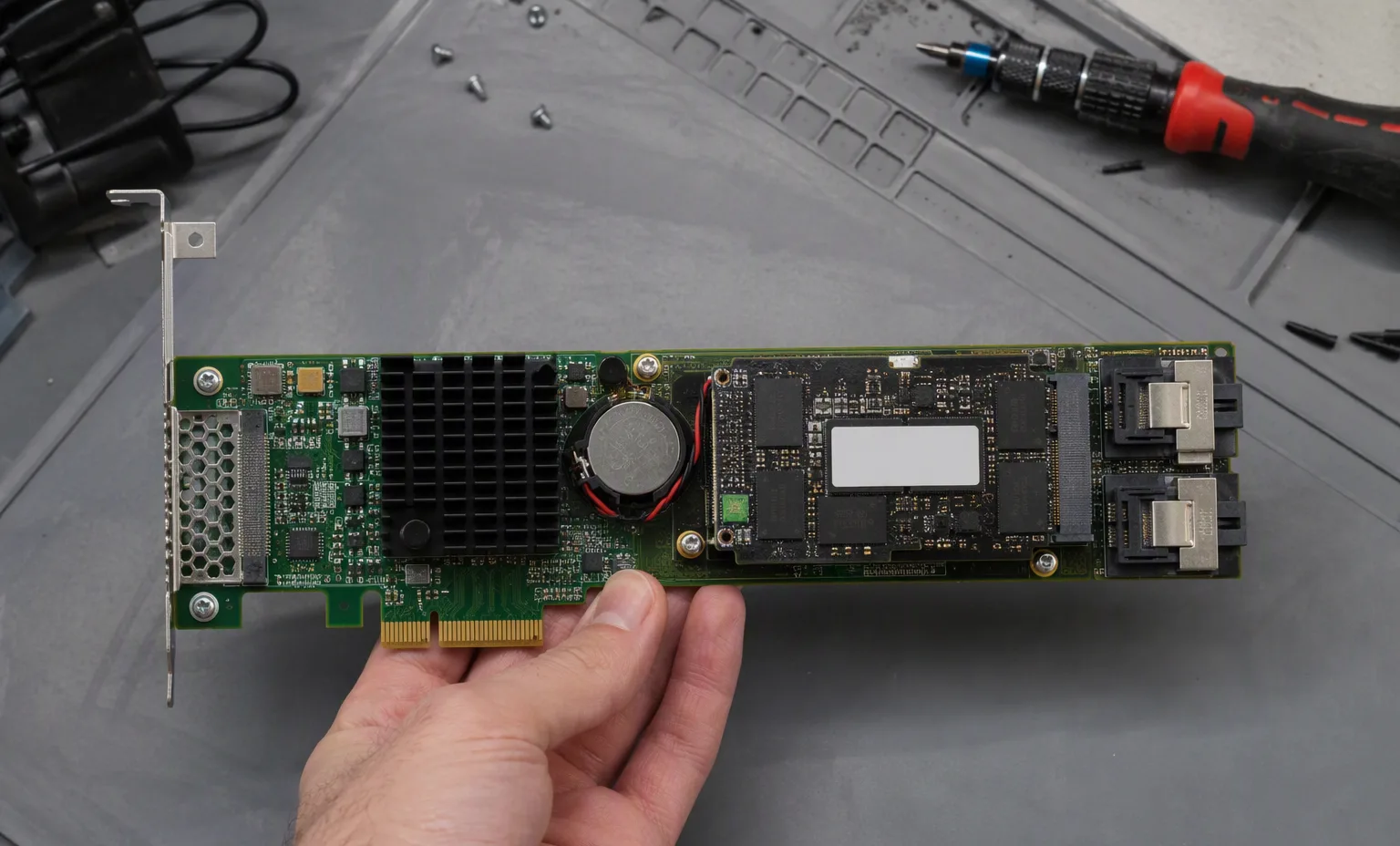 RAID controller card on the workbench